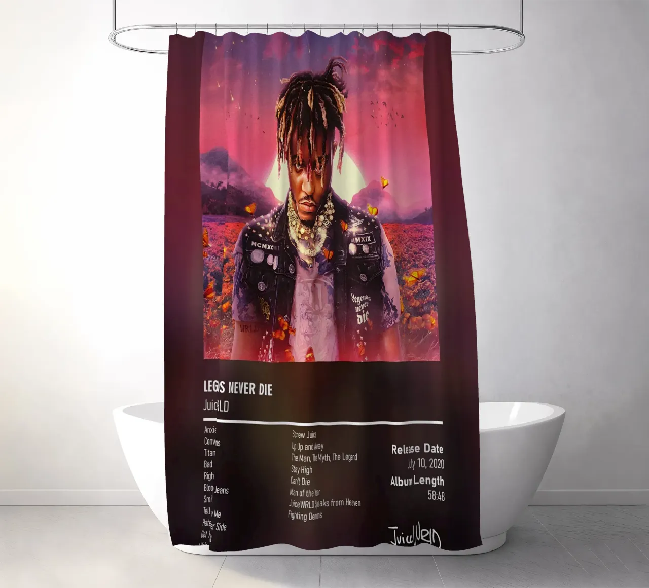 Legends Never Die Juice WRLD shower curtain by DGUnder