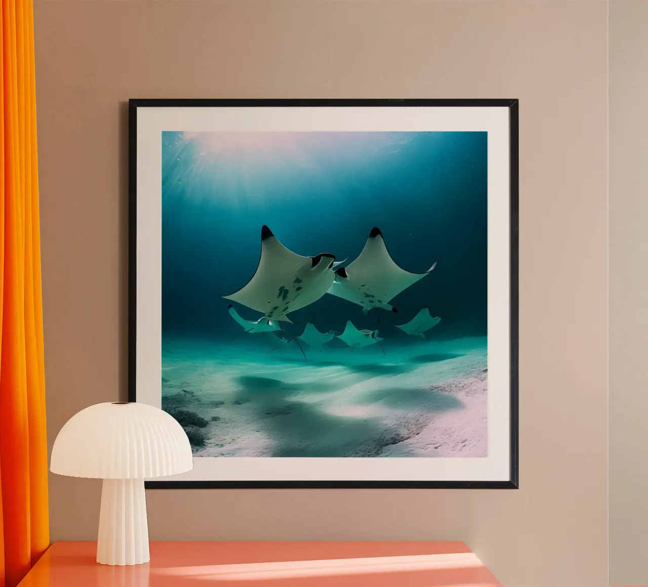 Das Flüstern des Ozeans Poster mit Holzrahmen von PhotoVibe Decor