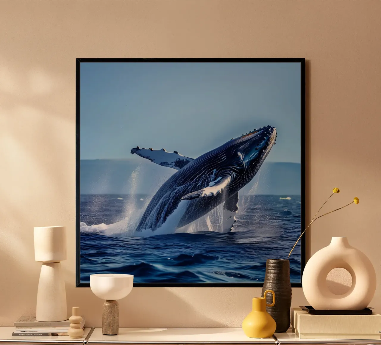 Das Flüstern des Ozeans Poster mit Holzrahmen von PhotoVibe Decor