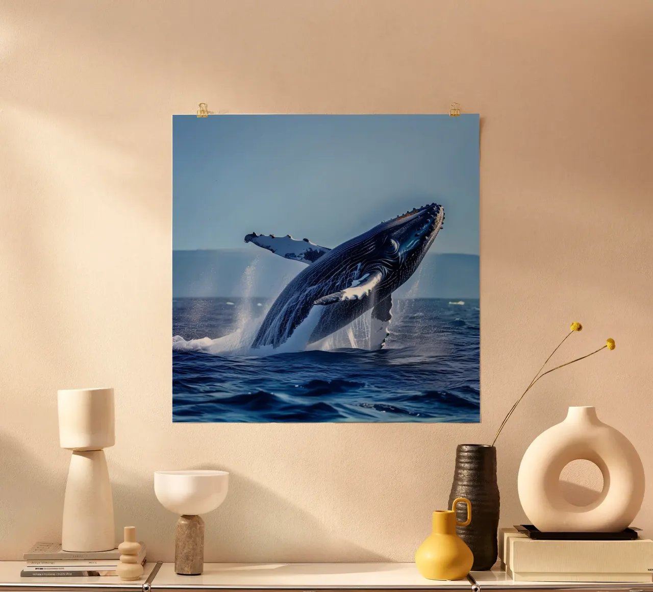 Das Flüstern des Ozeans Poster mit Holzrahmen von PhotoVibe Decor