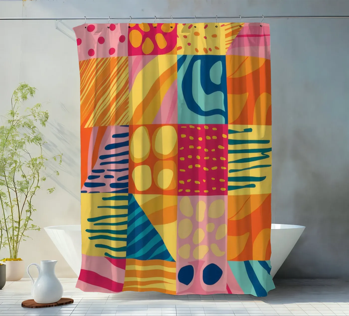 Chromatisch patchwork vreugde douchegordijn van Dream Gesso