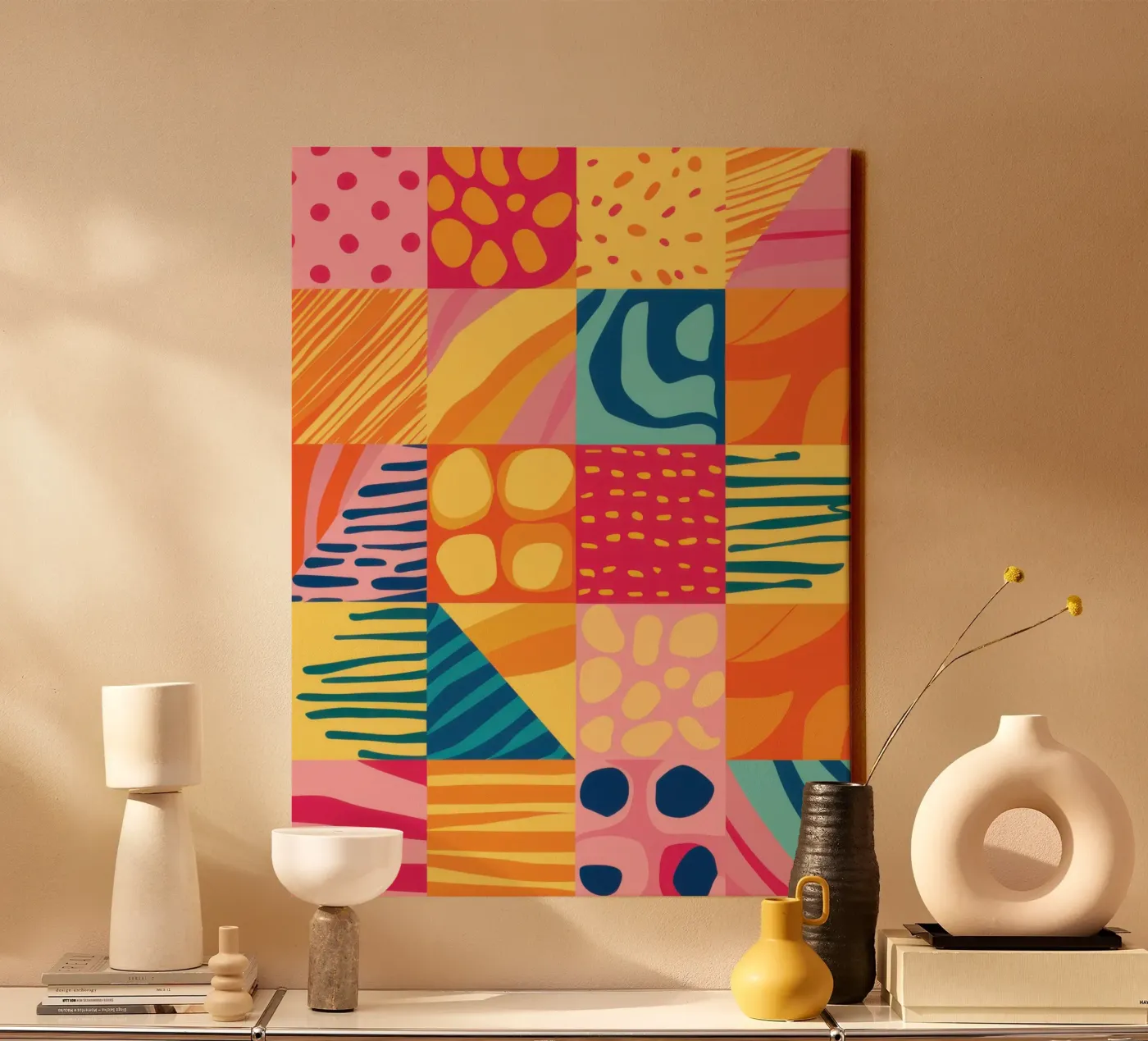 Chromatic Patchwork Joy canvas by Dream Gesso