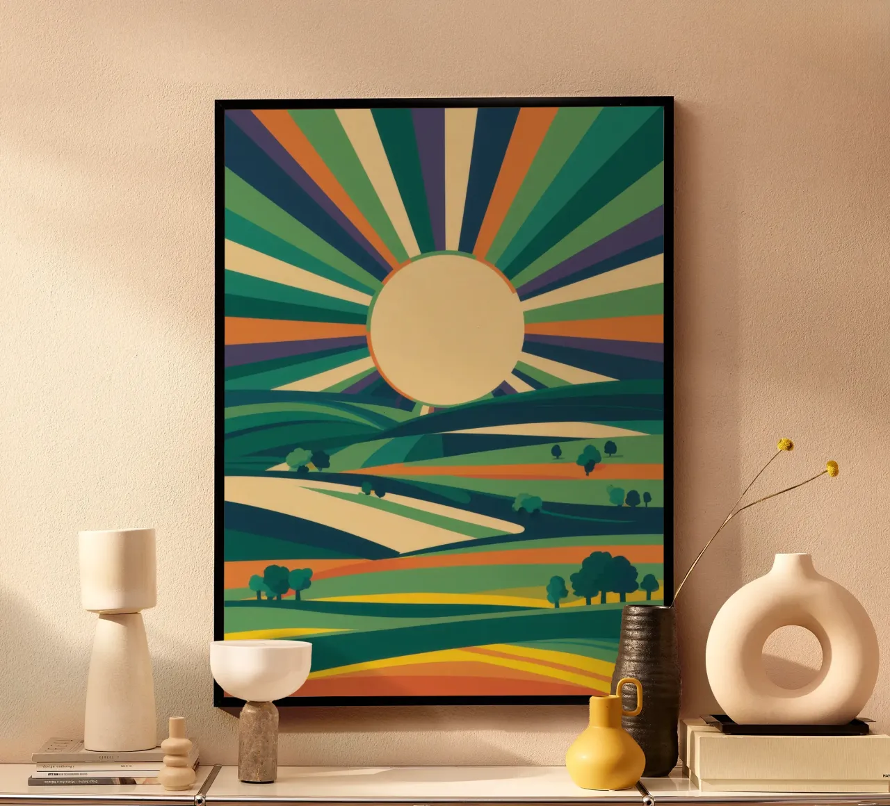Vallée radieuse de Sunbeam poster avec cadre en aluminium de Monuments Fire