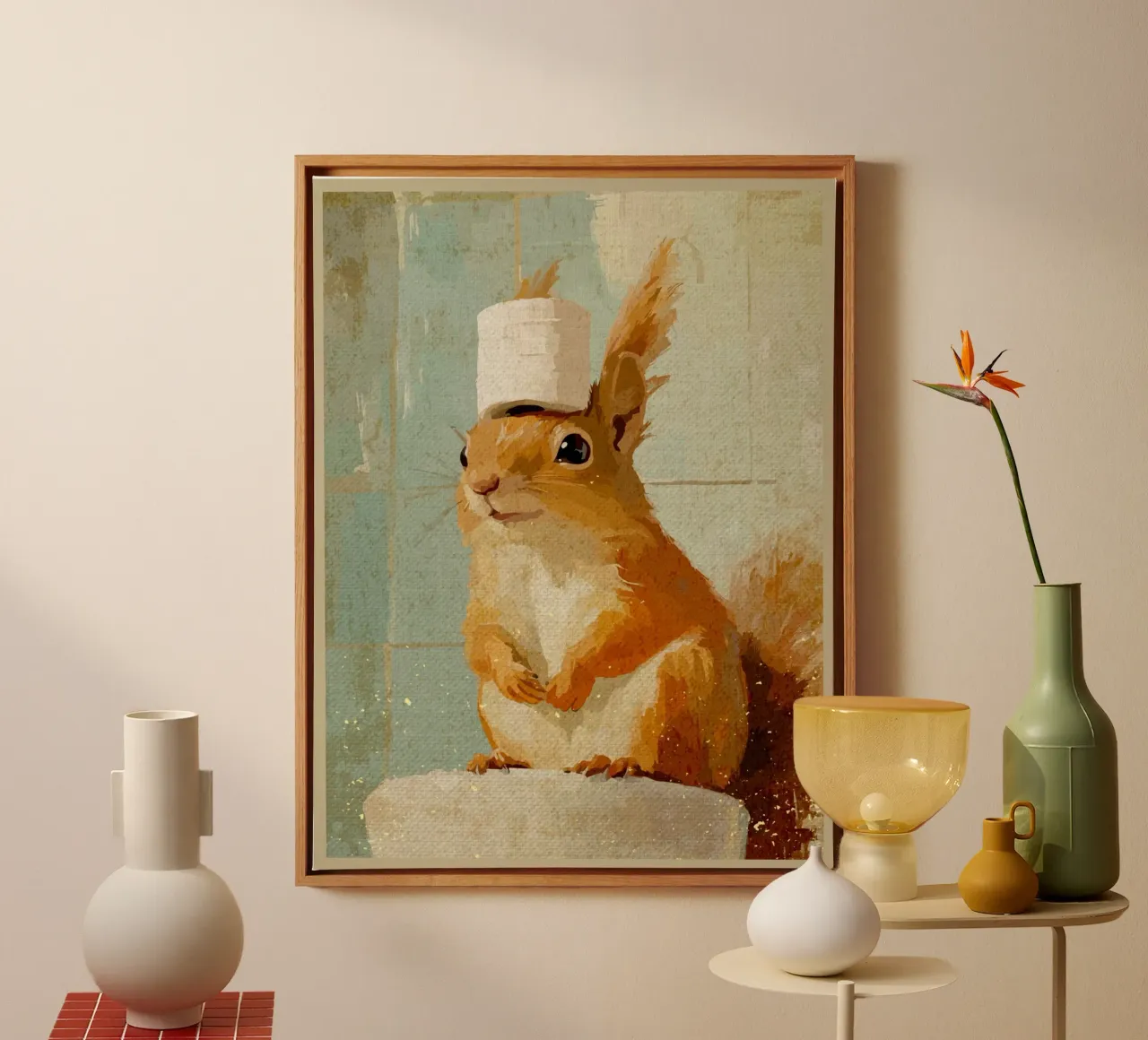 Eekhoorn met wc-hoed canvas van Terry Jason Kratz