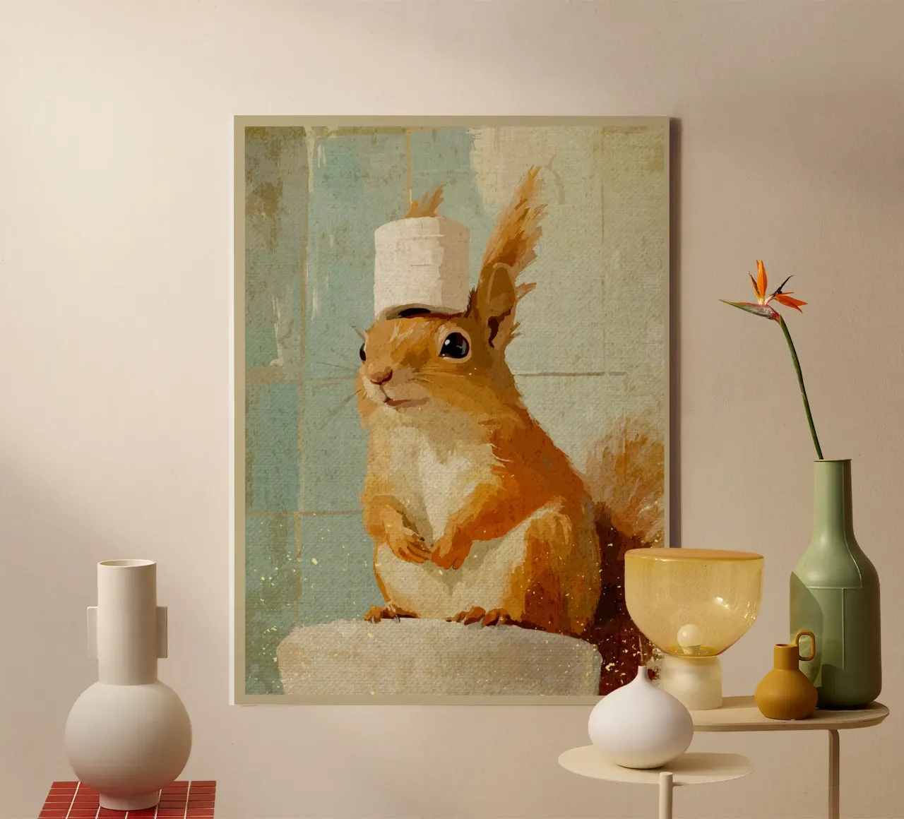 Eekhoorn met wc-hoed canvas van Terry Jason Kratz