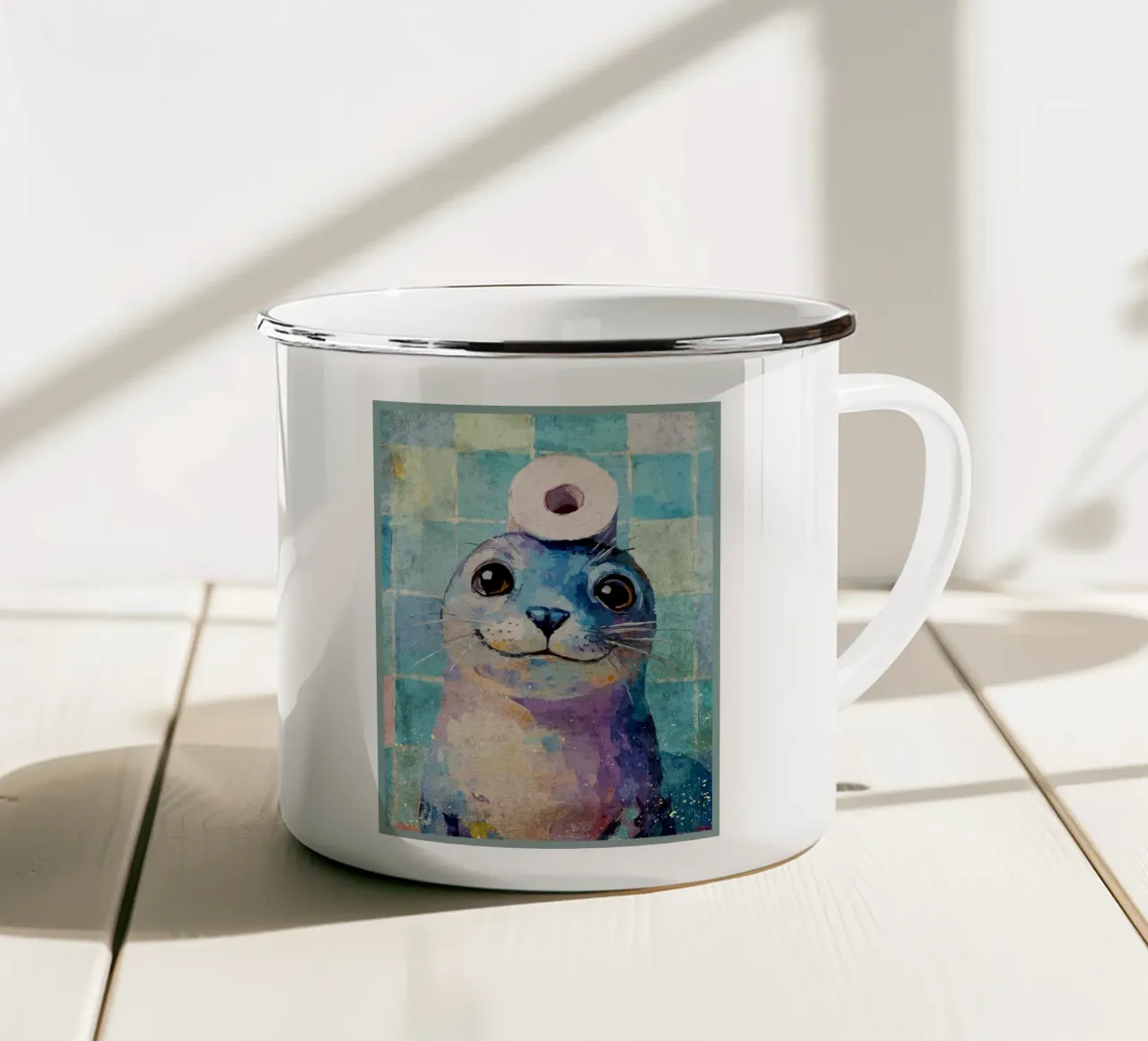Sigillo con cappello di carta igienica tazza in smalto da Terry Jason Kratz