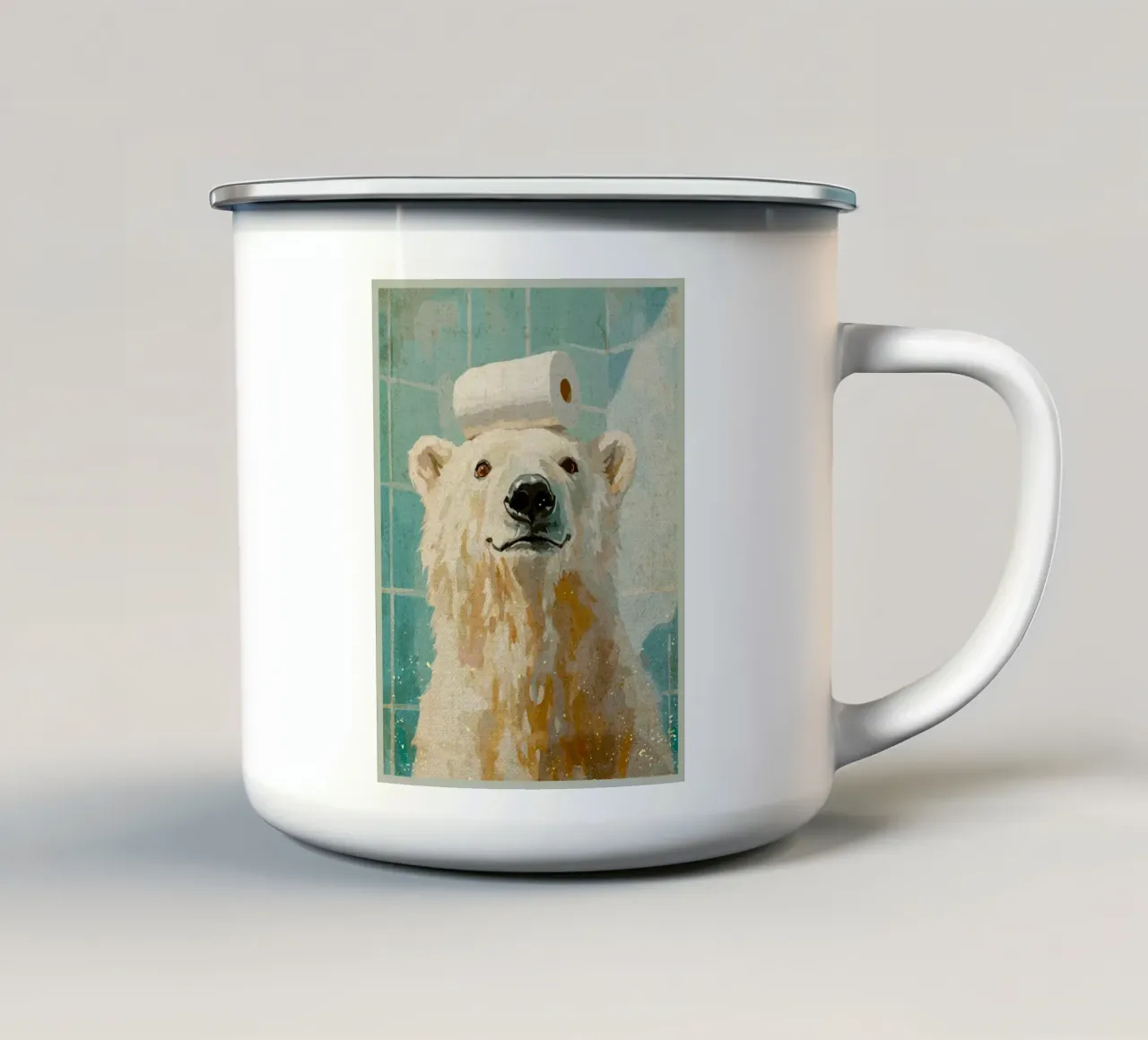 Orso polare con carta igienica tazza in smalto da Terry Jason Kratz