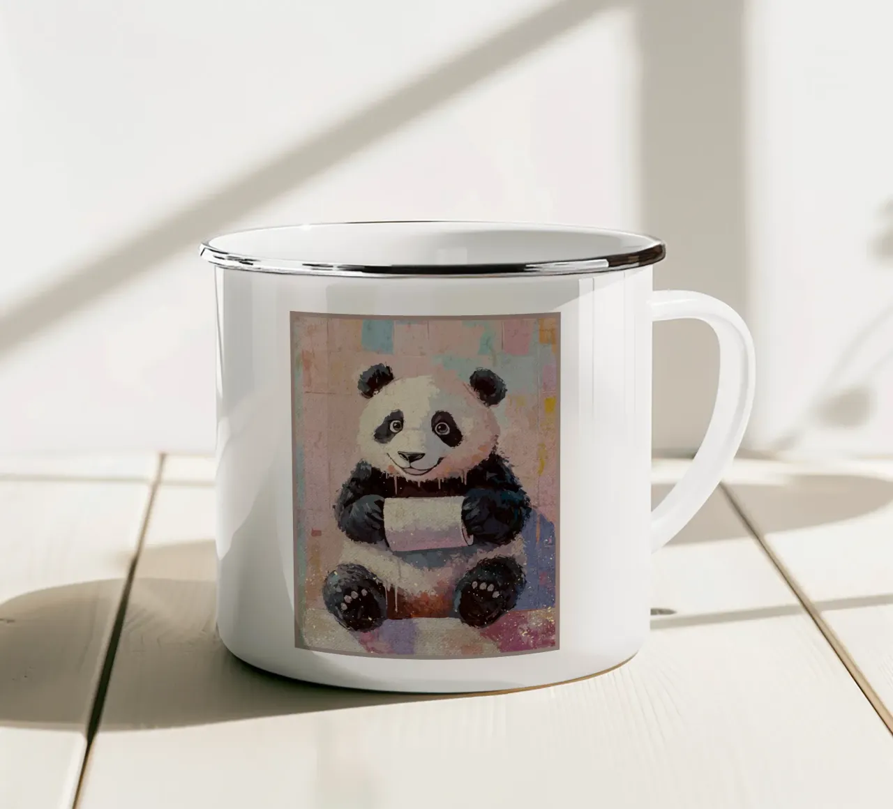 Panda con carta igienica tazza in smalto da Terry Jason Kratz