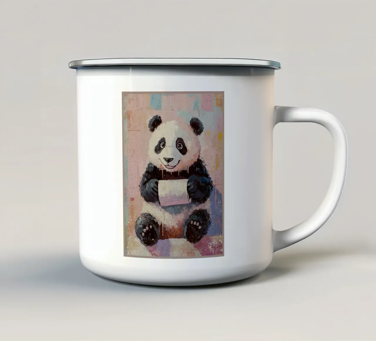 Panda con carta igienica tazza in smalto da Terry Jason Kratz