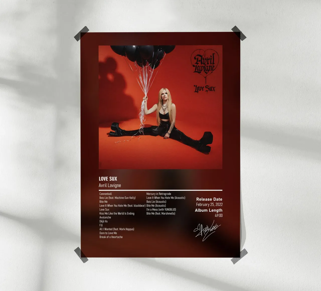Love Sux (2022) by Avril Lavigne poster con telaio in plastica da DGUnder