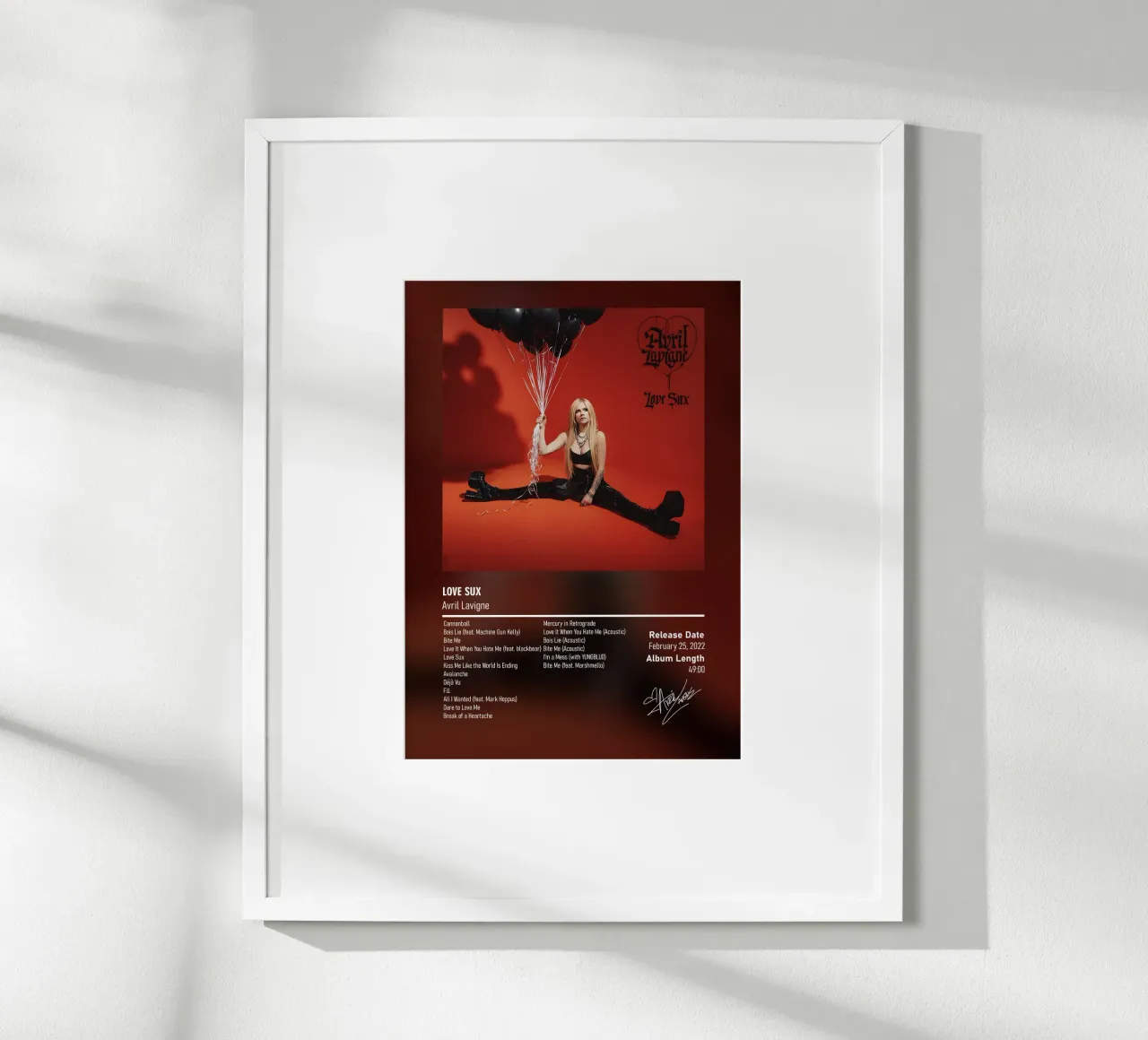 Love Sux (2022) by Avril Lavigne poster con telaio in plastica da DGUnder