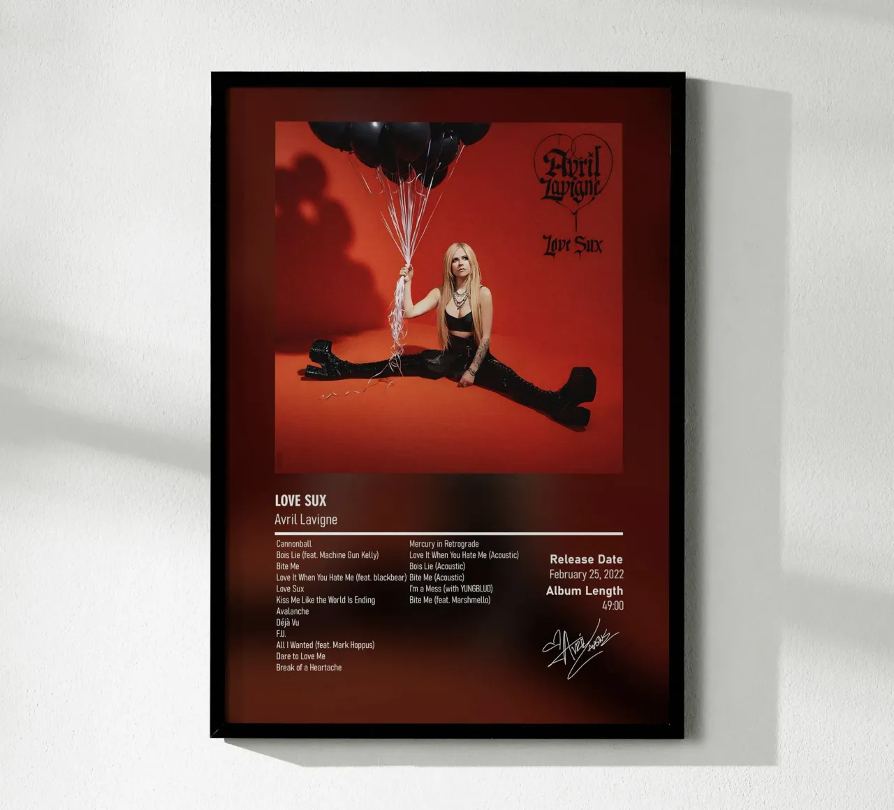 Love Sux (2022) by Avril Lavigne poster con telaio in plastica da DGUnder