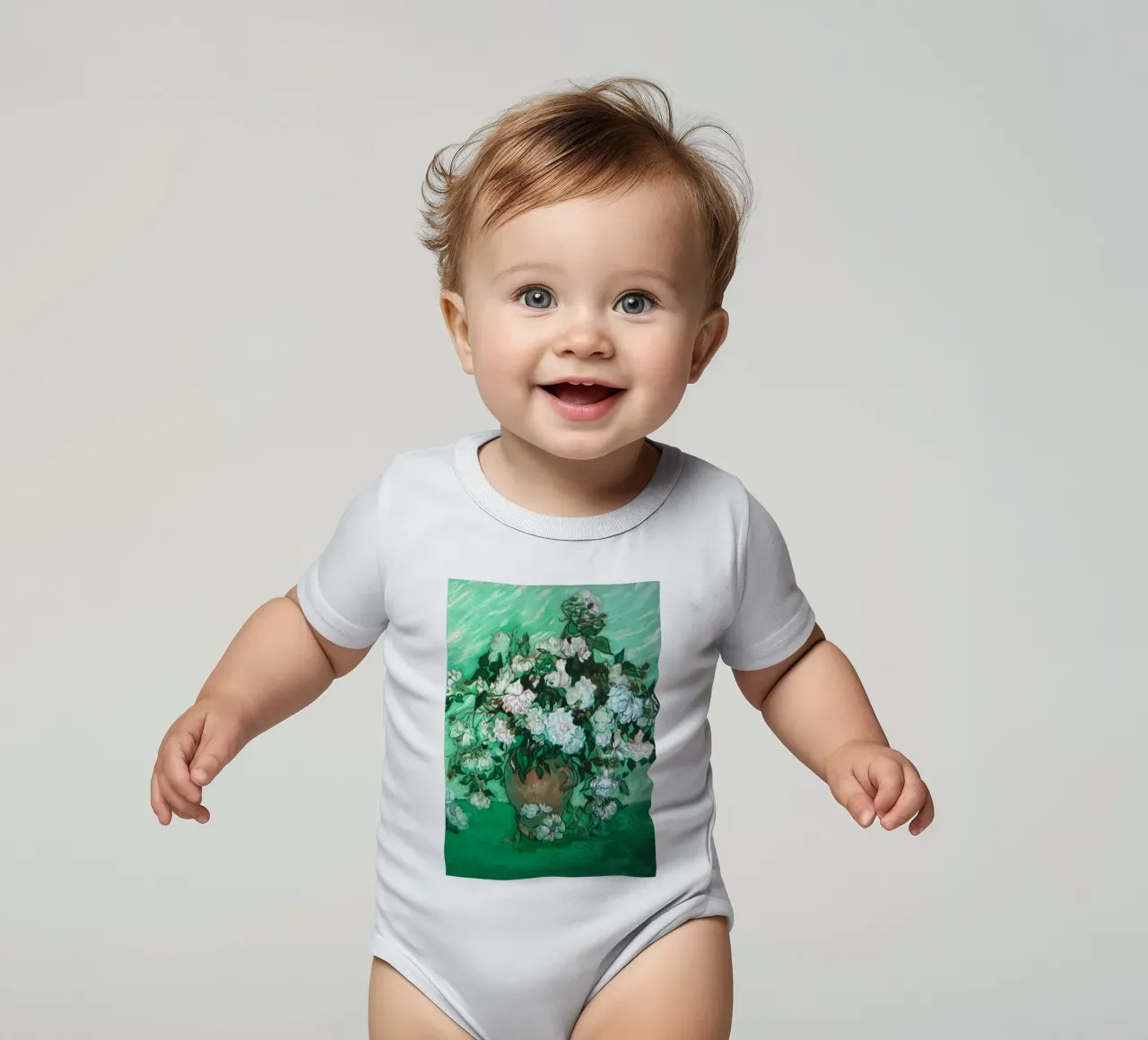 vaso di fiori rose bianche body neonato maniche corte da cloud shop