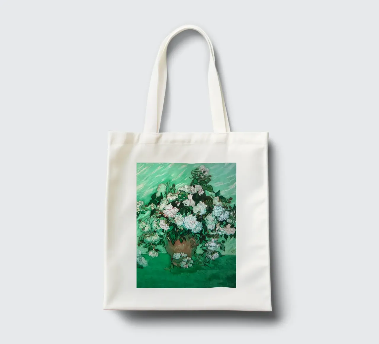 Blumenvase weiße Rosen Jutebeutel von cloud shop