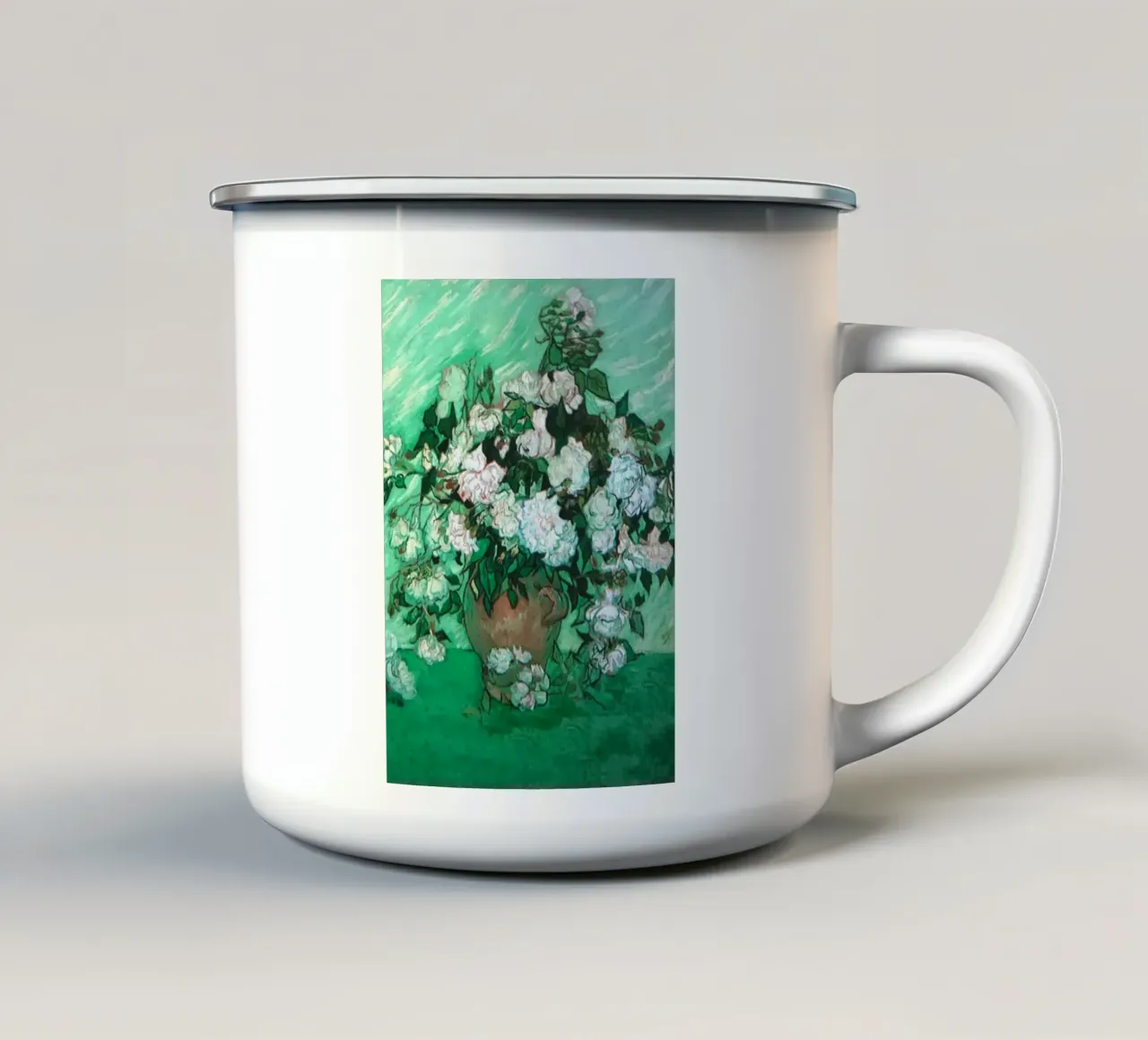 vaso di fiori rose bianche tazza in smalto da cloud shop