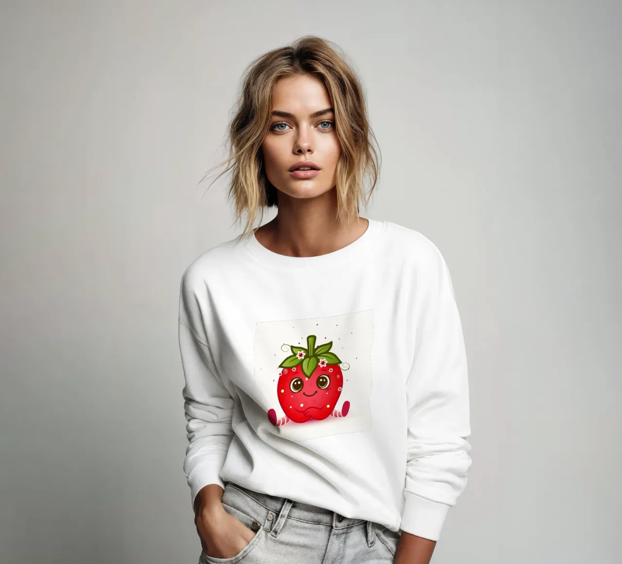 Figurina kawaii di fragola dolce con fiori felpa da namosh