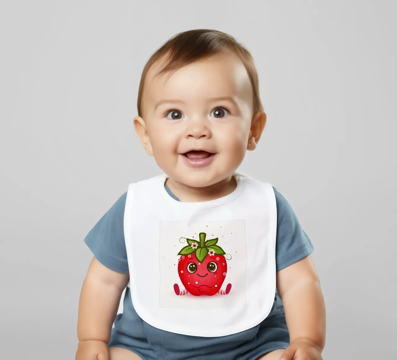 Figurina kawaii di fragola dolce con fiori bavaglino da namosh