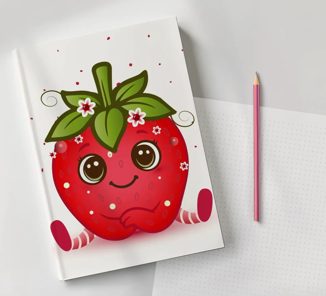 Douce figurine kawaii à la fraise avec des fleurs carnet de notes de namosh