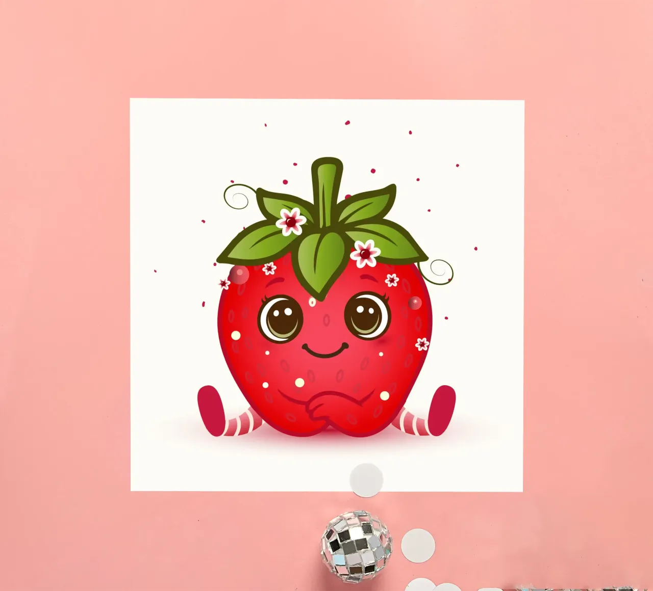 Douce figurine kawaii à la fraise avec des fleurs autocollant de namosh