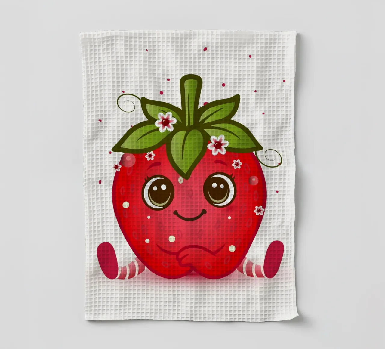 Douce figurine kawaii à la fraise avec des fleurs torchon de namosh