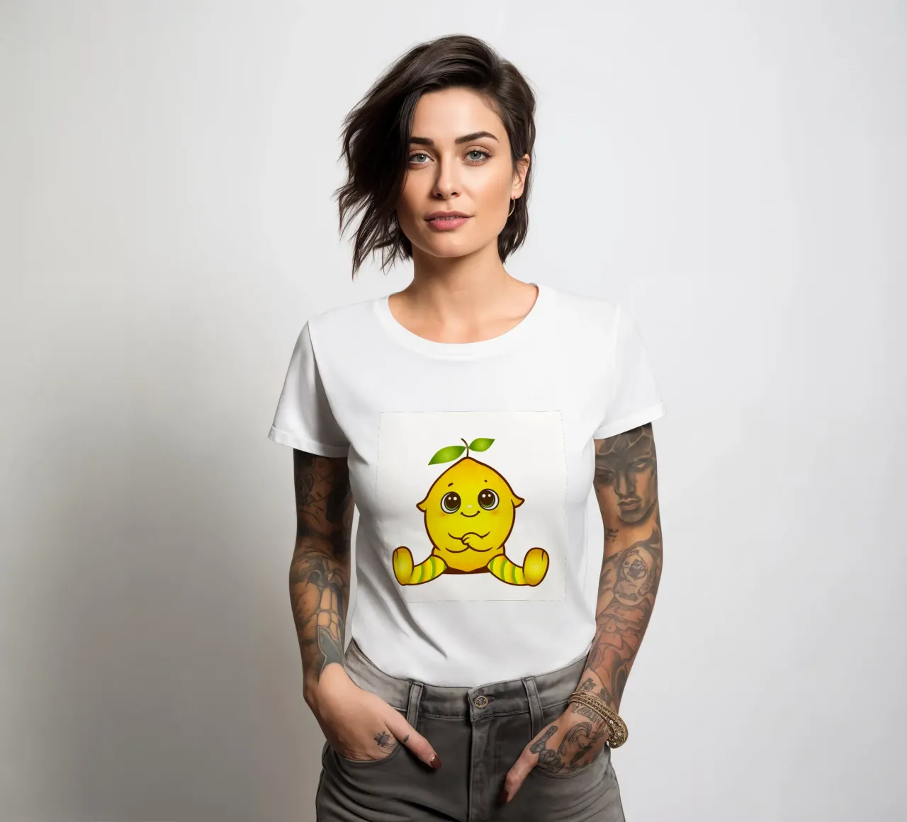 Un citron joyeux en guise d'adorable figurine kawaii t-shirt ajusté pour femmes de namosh