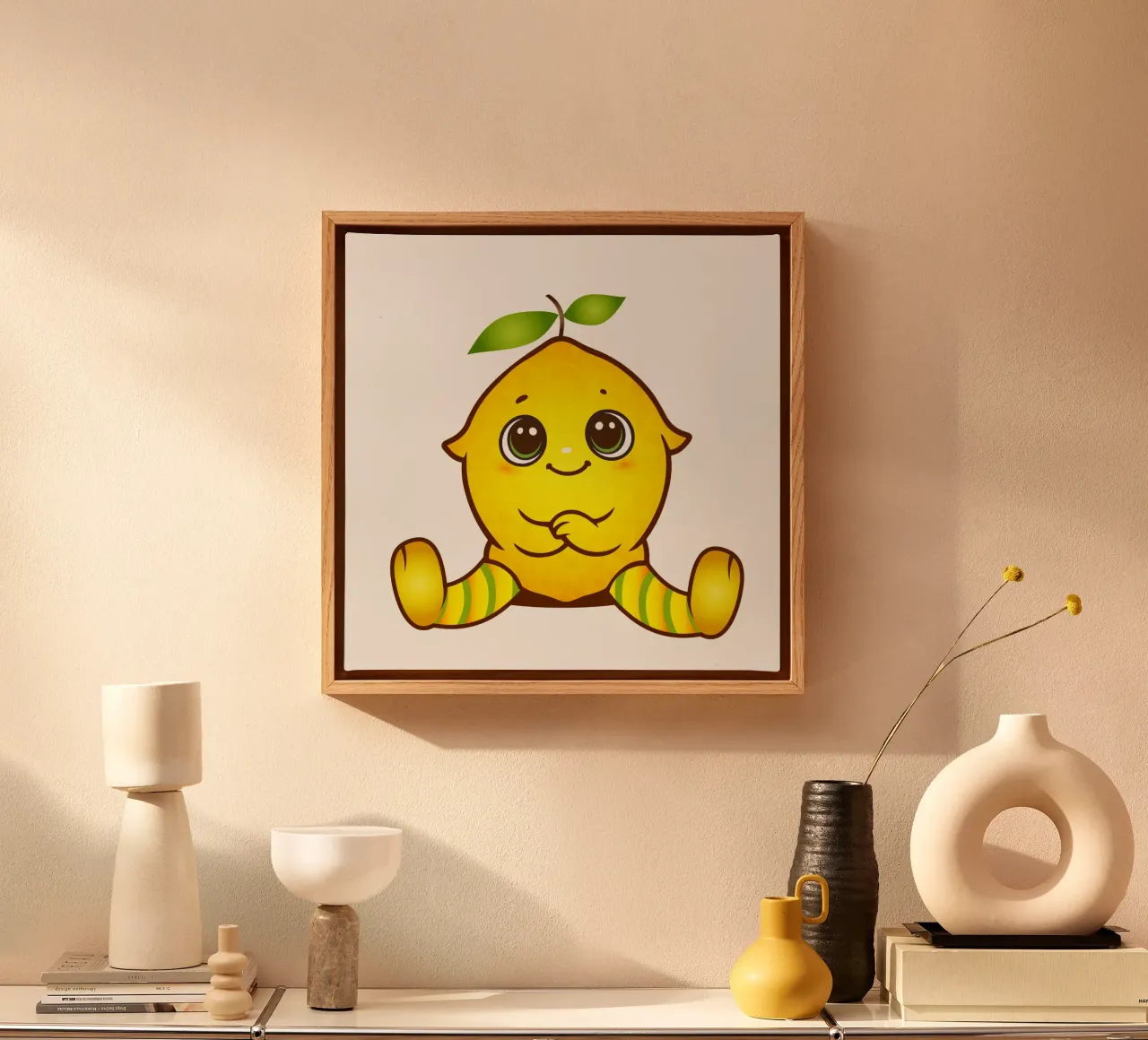Allegro limone come simpatica figura kawaii tela con Cornice a cassetta da namosh