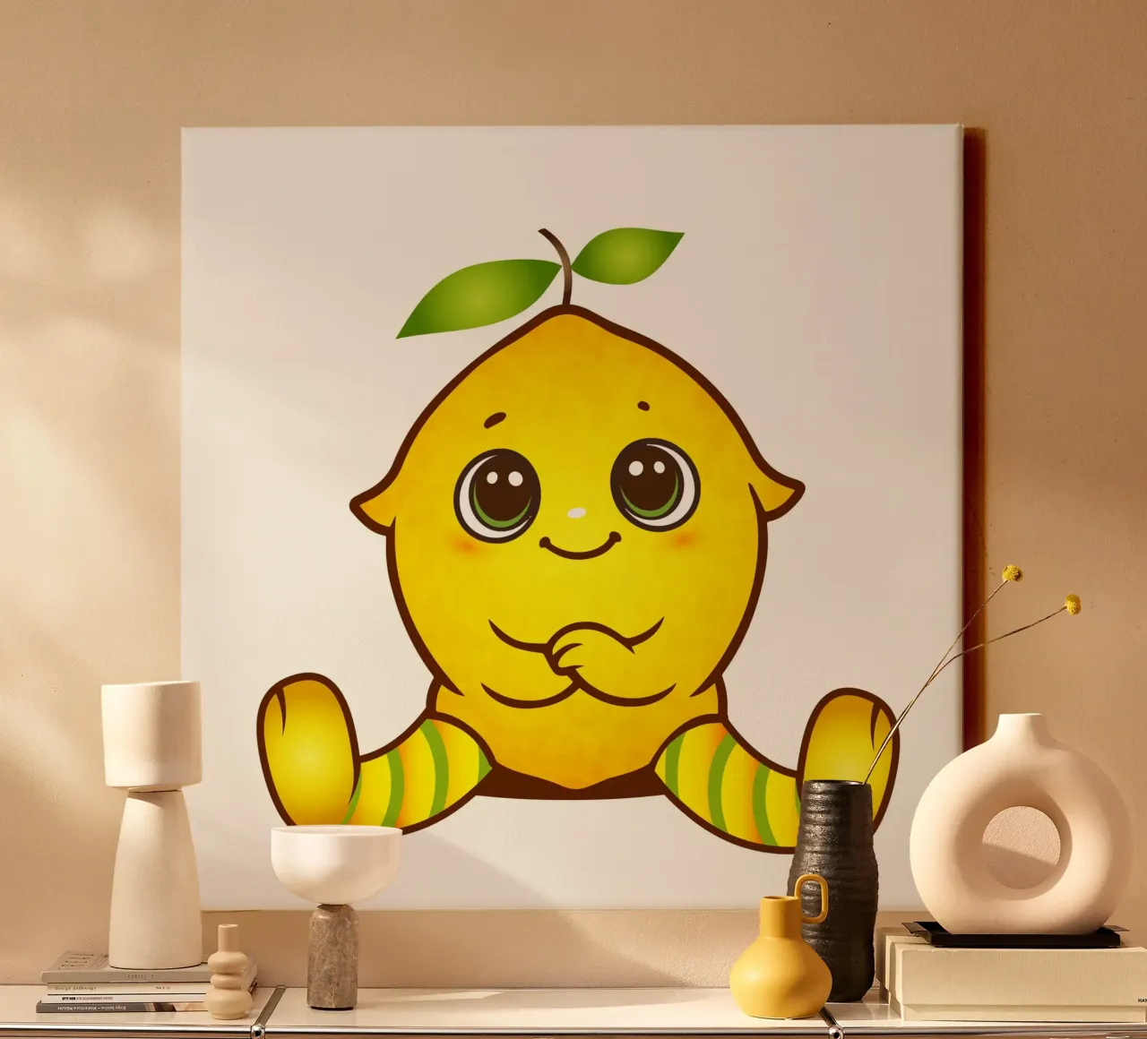 Allegro limone come simpatica figura kawaii tela con Cornice a cassetta da namosh