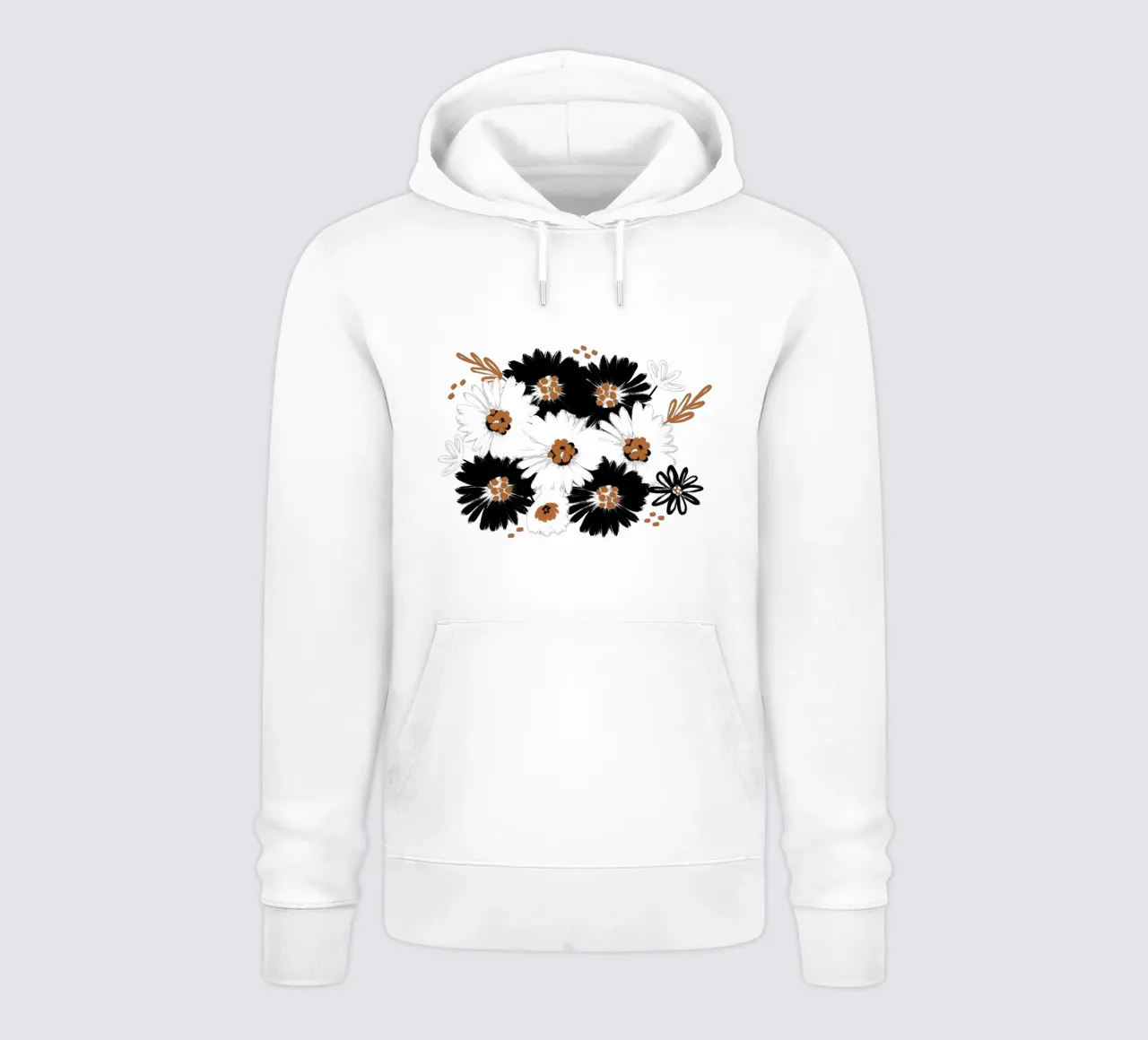 Blumenmuster Schwarz Weiß Karamell felpa con cappuccio da Petra Lang