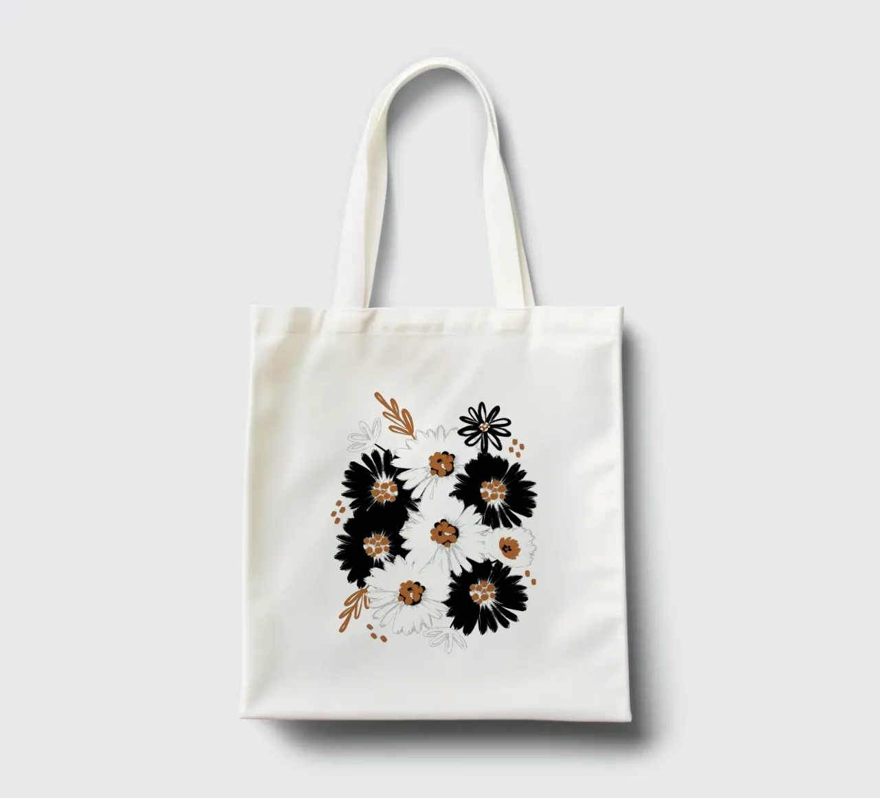 Blumenmuster Schwarz Weiß Karamell borsa in juta da Petra Lang