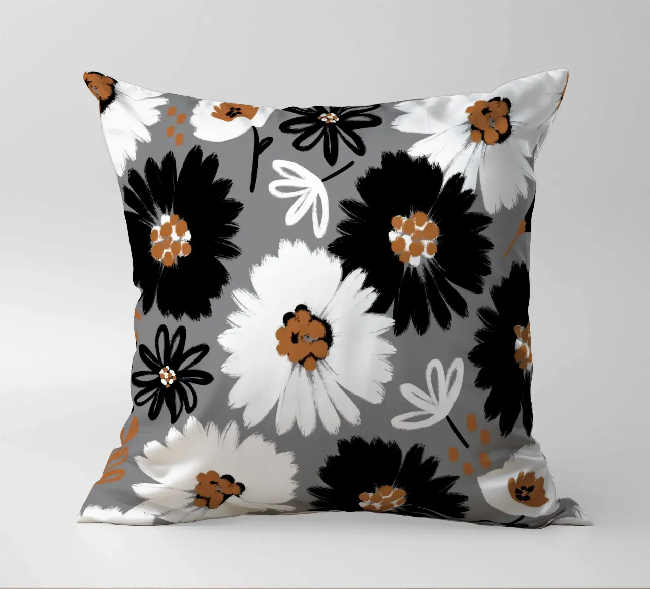 Blumenmuster Schwarz Weiß Karamell cuscino da Petra Lang