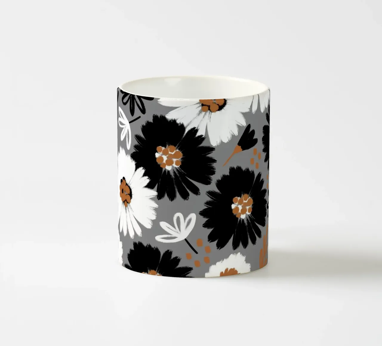 Blumenmuster Schwarz Weiß Karamell tazza in ceramica da Petra Lang