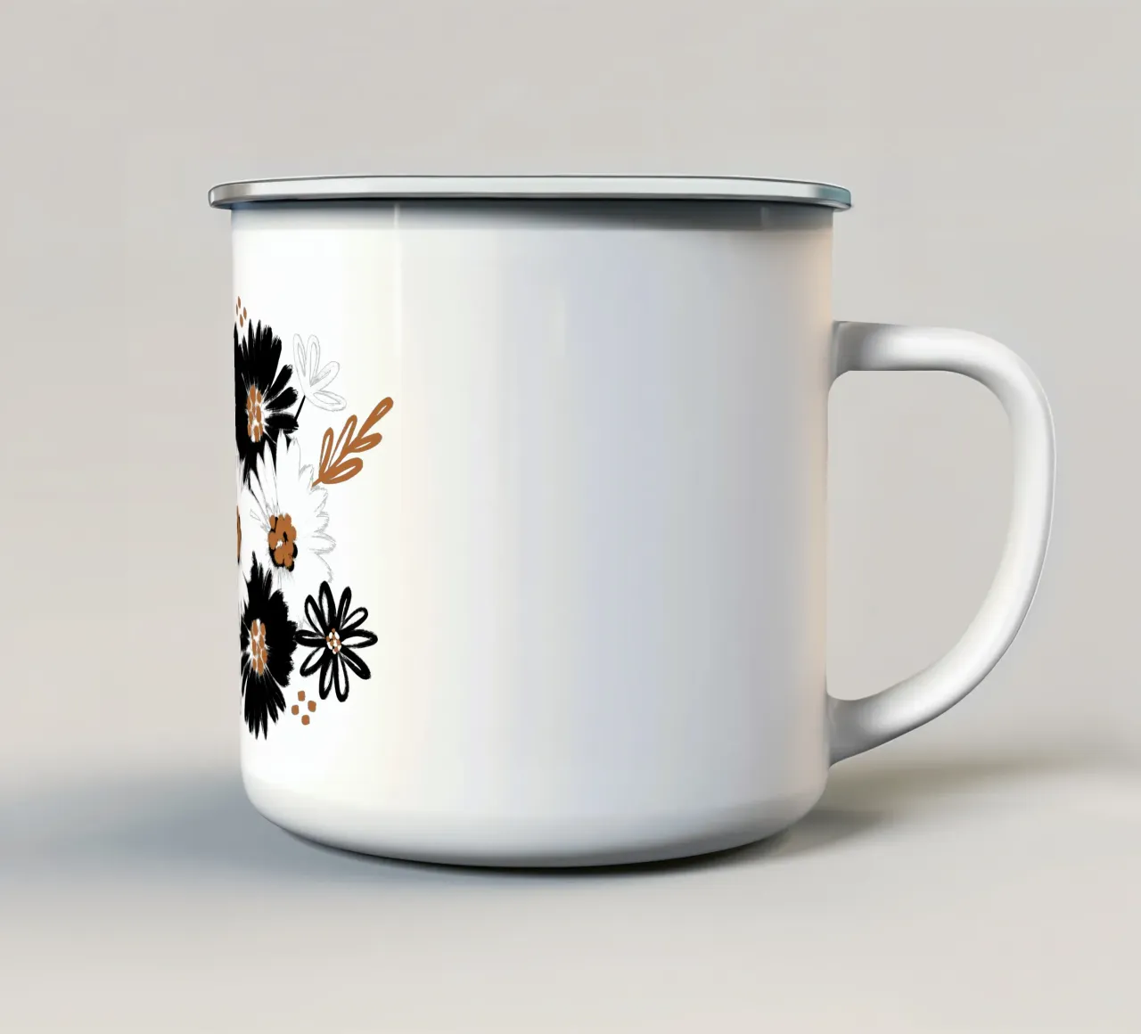 Blumenmuster Schwarz Weiß Karamell tazza in smalto da Petra Lang