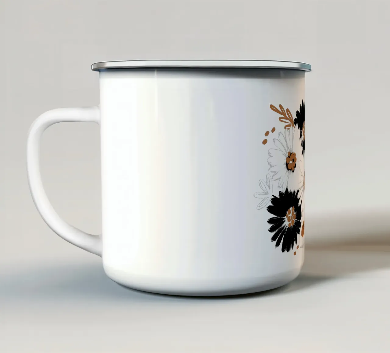 Blumenmuster Schwarz Weiß Karamell tazza in smalto da Petra Lang