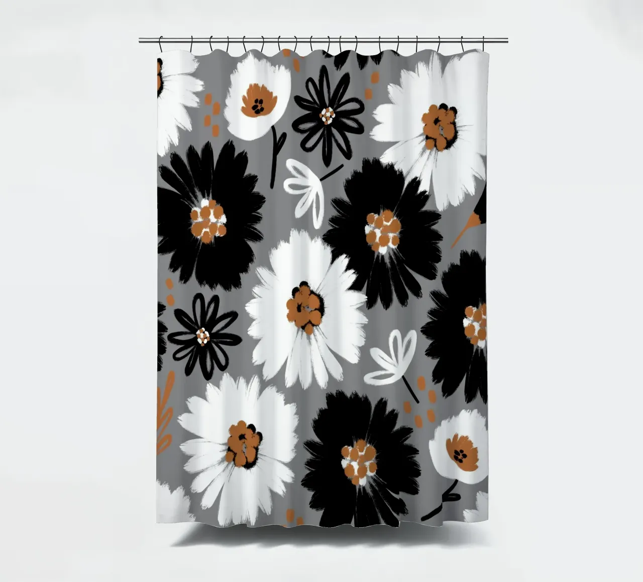 Blumenmuster Schwarz Weiß Karamell tenda da doccia da Petra Lang