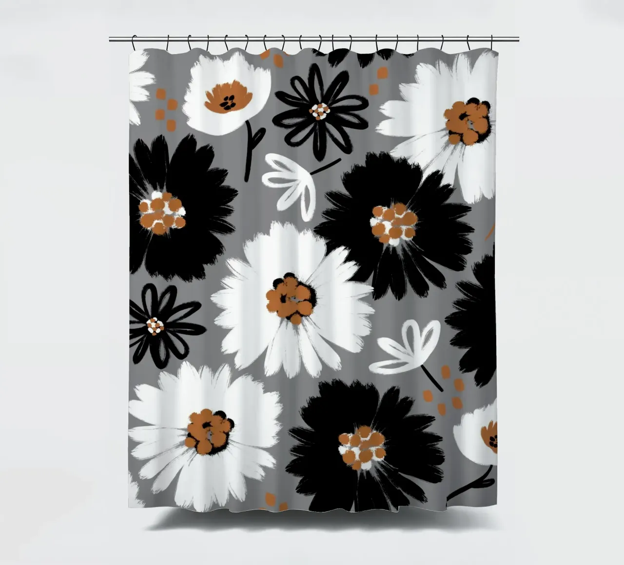 Blumenmuster Schwarz Weiß Karamell tenda da doccia da Petra Lang