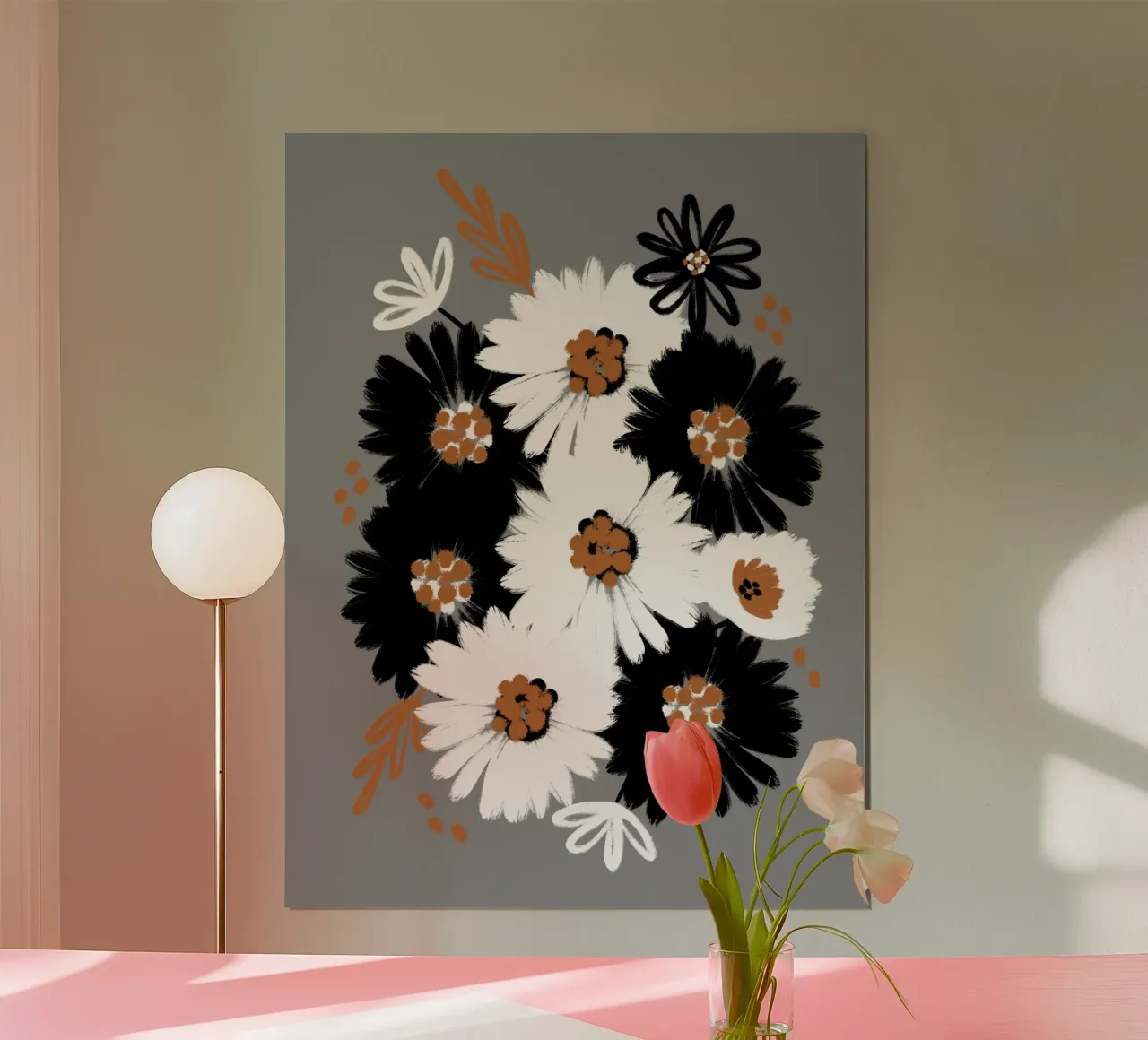 Blumenmuster Schwarz Weiß Karamell carta hahnemühle da Petra Lang