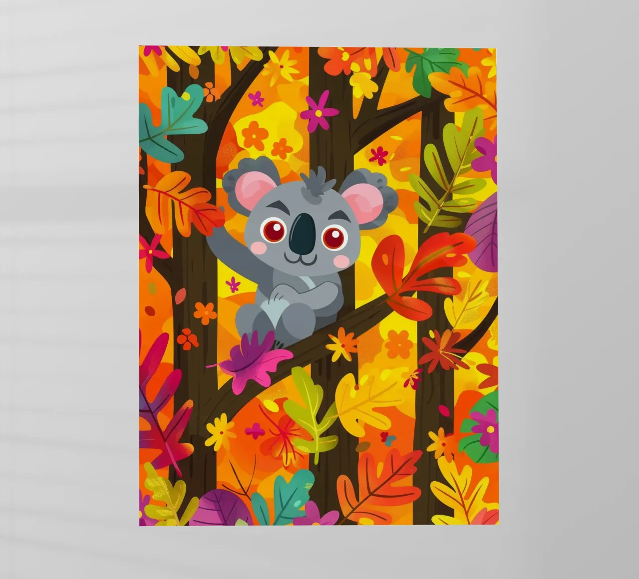 Koala seduto su un albero circondato da foglie autunnali pellicola backlit da DesignDoodle