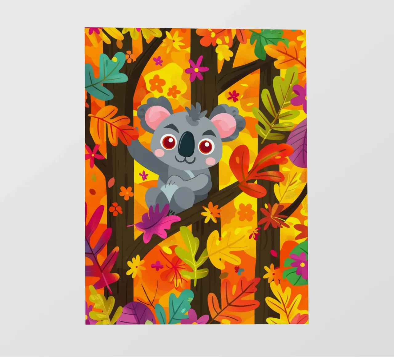 Koala seduto su un albero circondato da foglie autunnali telo in pvc da DesignDoodle