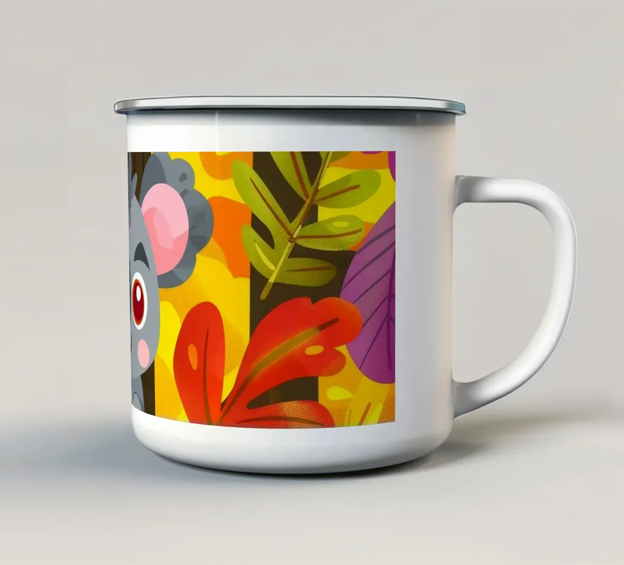 Koala seduto su un albero circondato da foglie autunnali tazza in smalto da DesignDoodle
