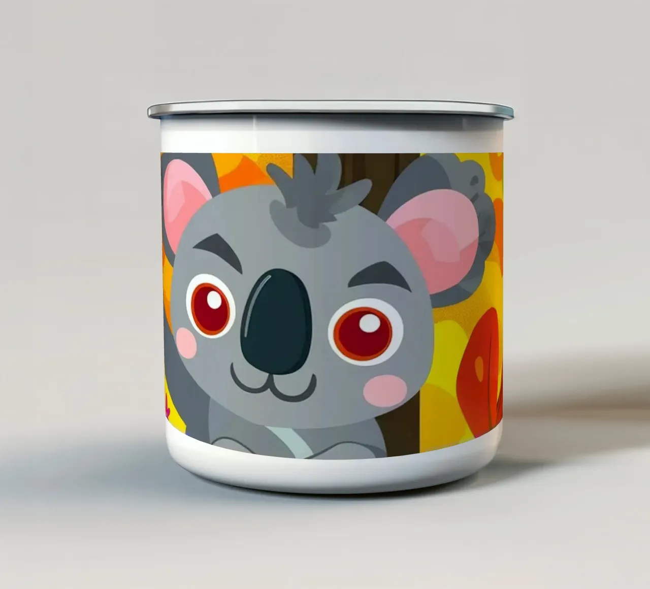 Koala seduto su un albero circondato da foglie autunnali tazza in smalto da DesignDoodle