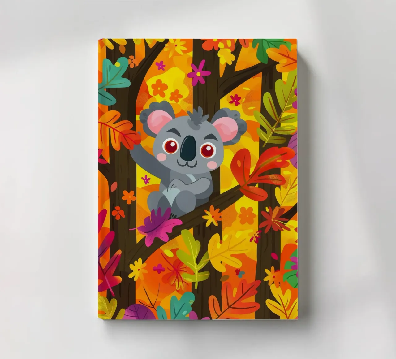 Koala sitting in tree surrounded by autumn leaves notebook by DesignDoodle