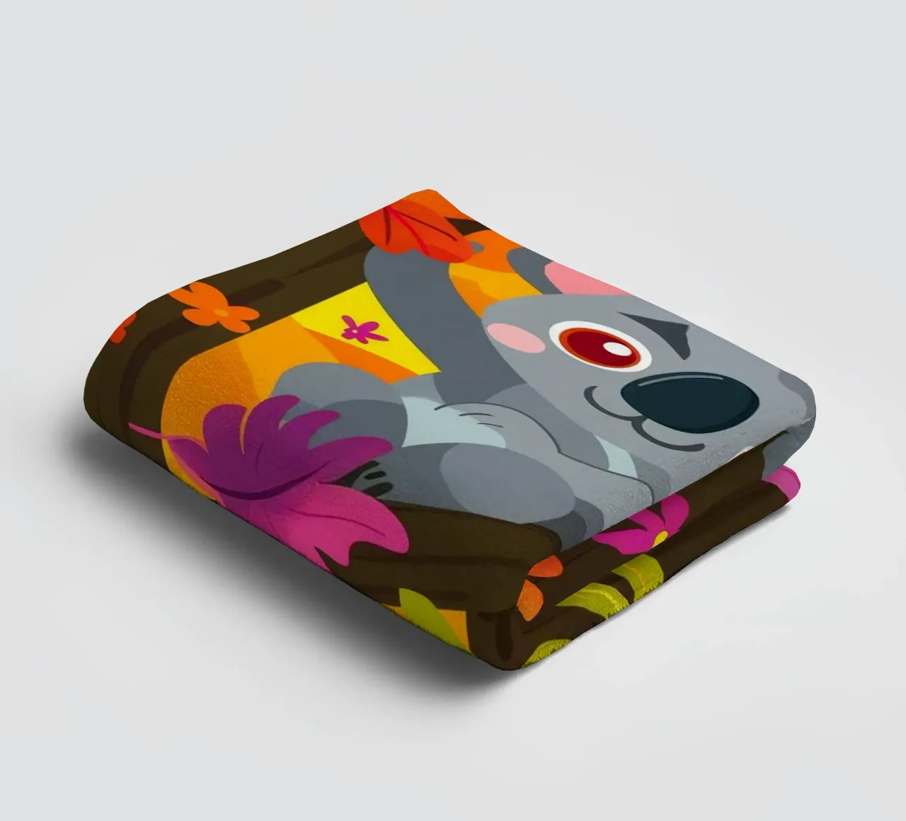 Koala sitting in tree surrounded by autumn leaves towel by DesignDoodle