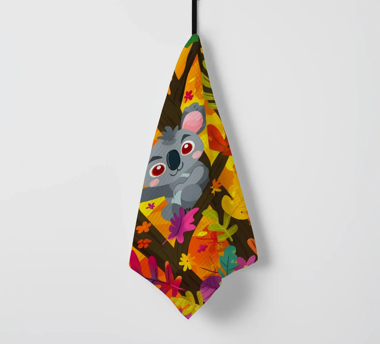 Koala seduto su un albero circondato da foglie autunnali canovaccio da cucina da DesignDoodle
