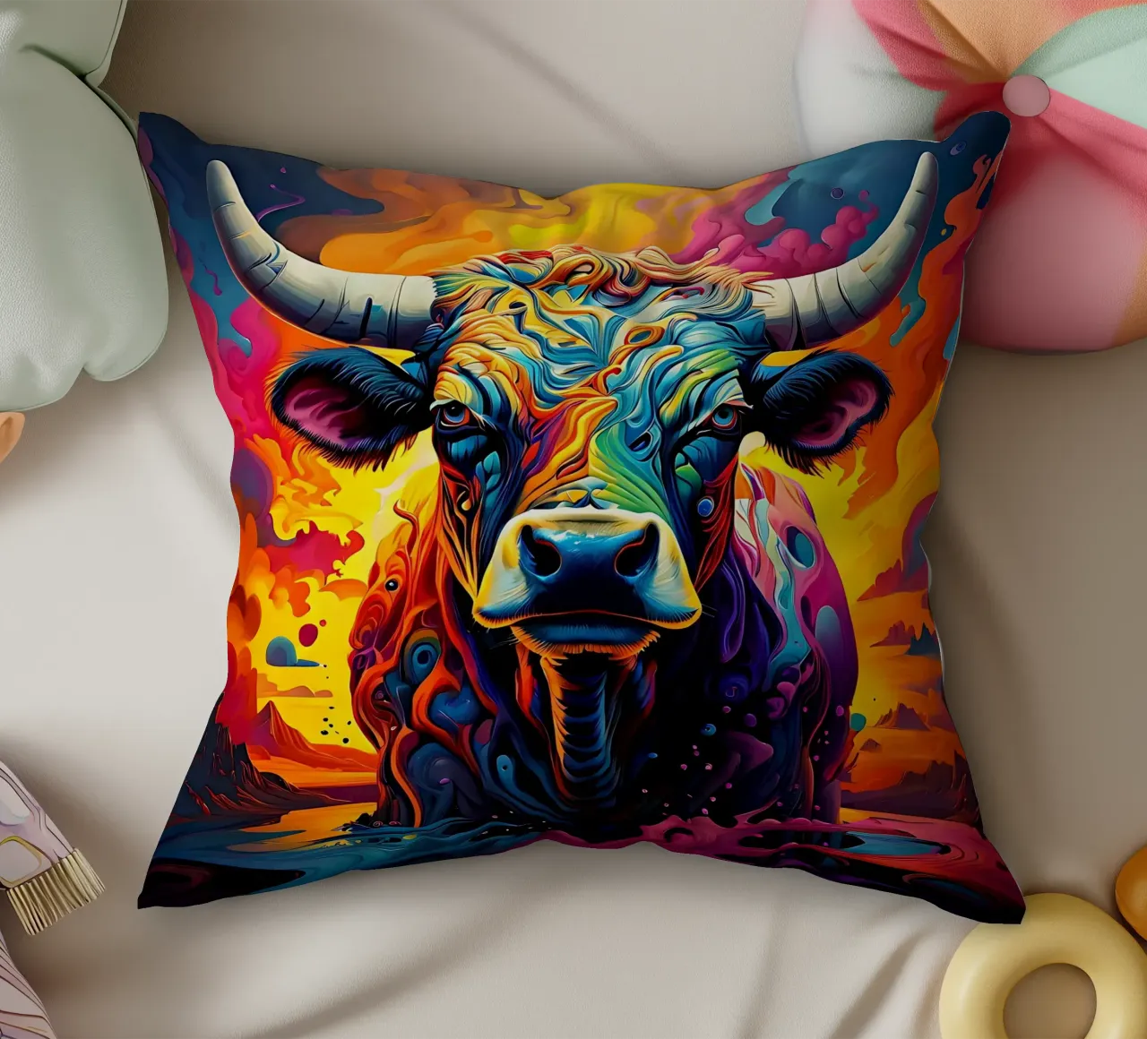 Mucca, stile_toro_J_1 cuscino da Tierisch bunt by LK