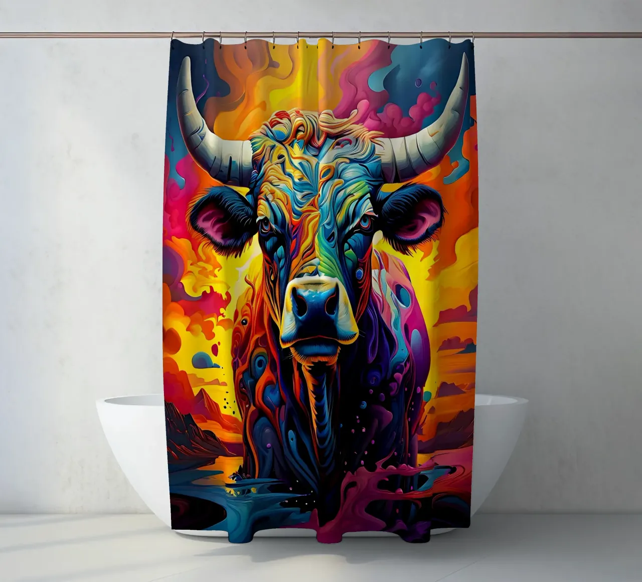 Mucca, stile_toro_J_1 tenda da doccia da Tierisch bunt by LK