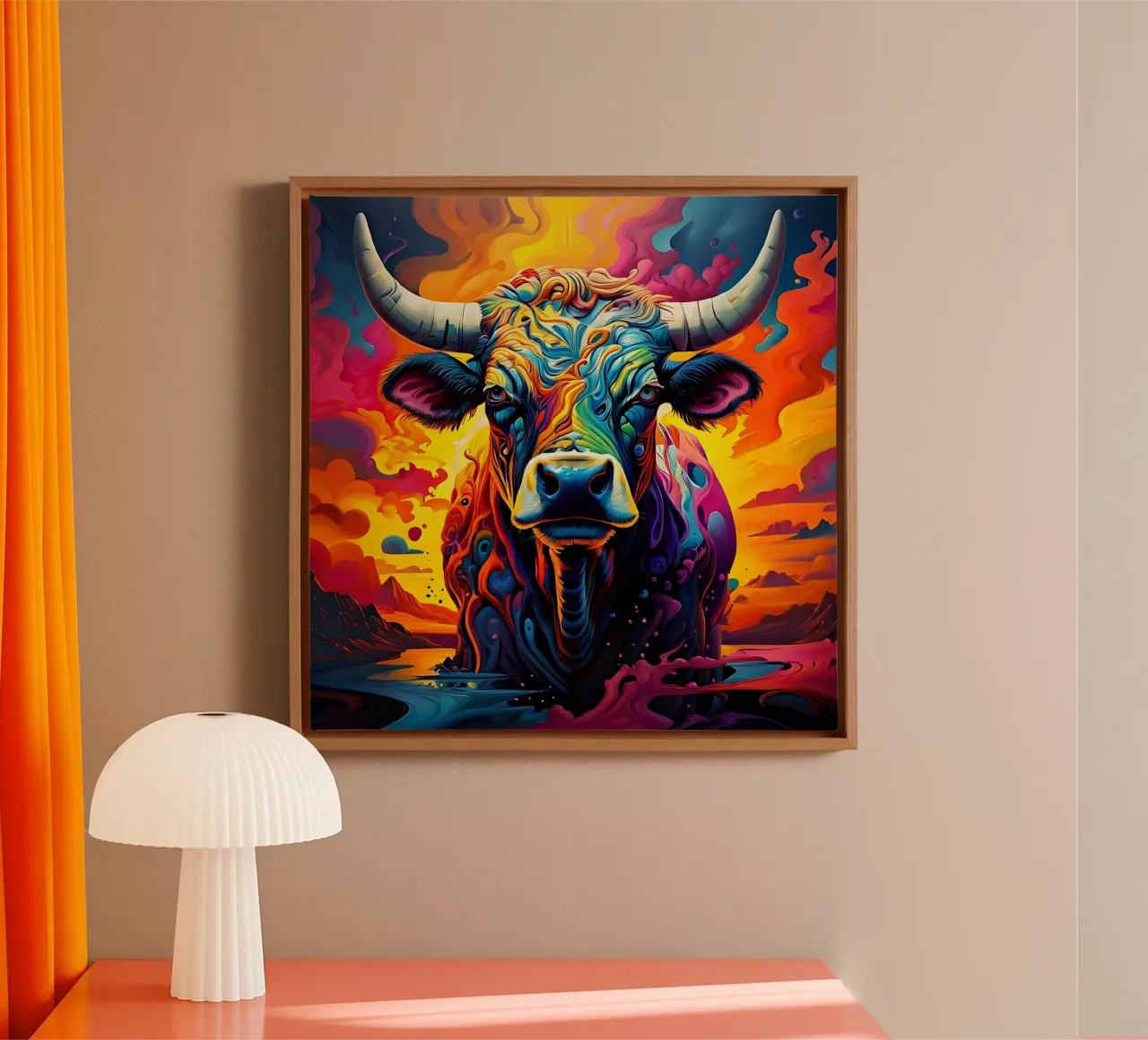 Mucca, stile_toro_J_1 tela con Cornice a cassetta da Tierisch bunt by LK