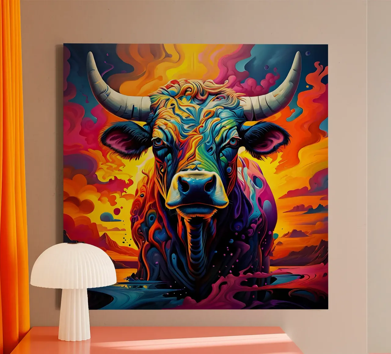 Mucca, stile_toro_J_1 tela con Cornice a cassetta da Tierisch bunt by LK