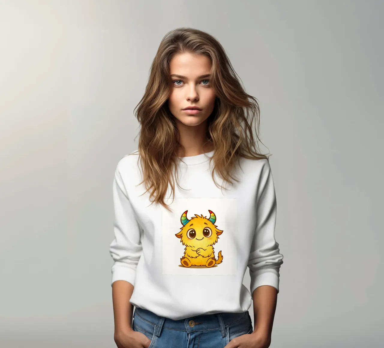 Gentil monstre jaune avec des cornes arc-en-ciel sweat de namosh