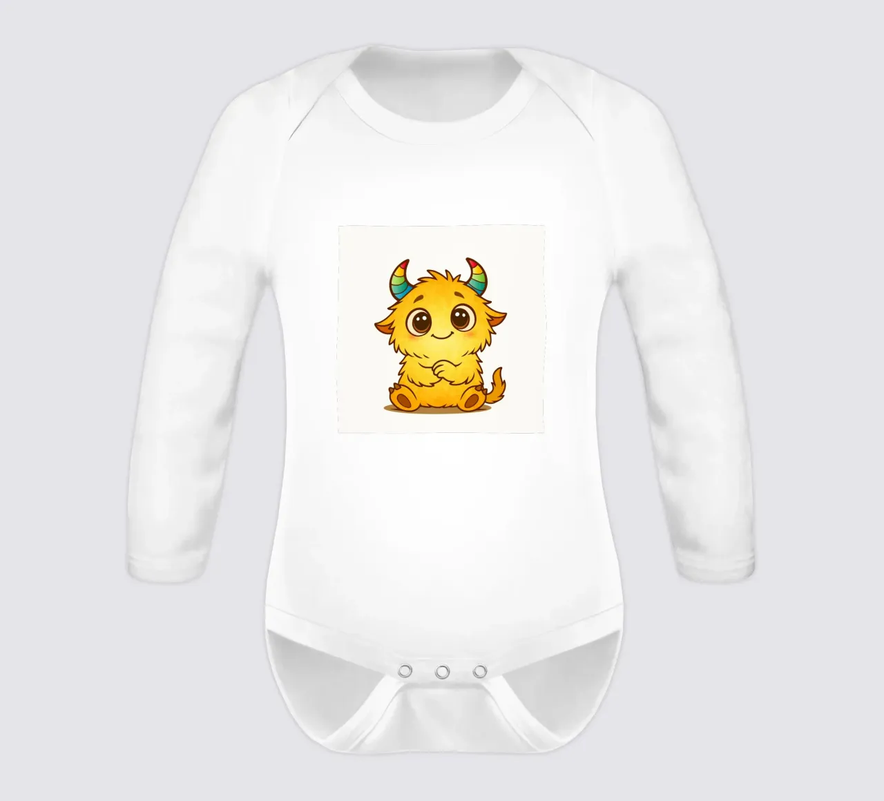 Simpatico mostro giallo con corna arcobaleno body neonato maniche lunghe da namosh