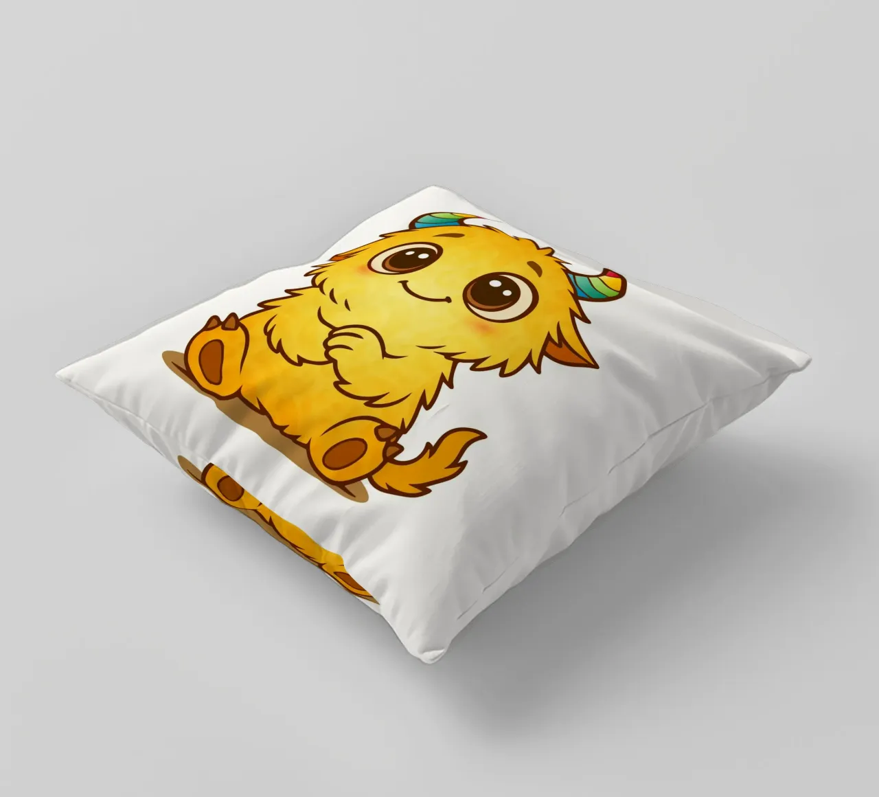 Simpatico mostro giallo con corna arcobaleno cuscino da namosh